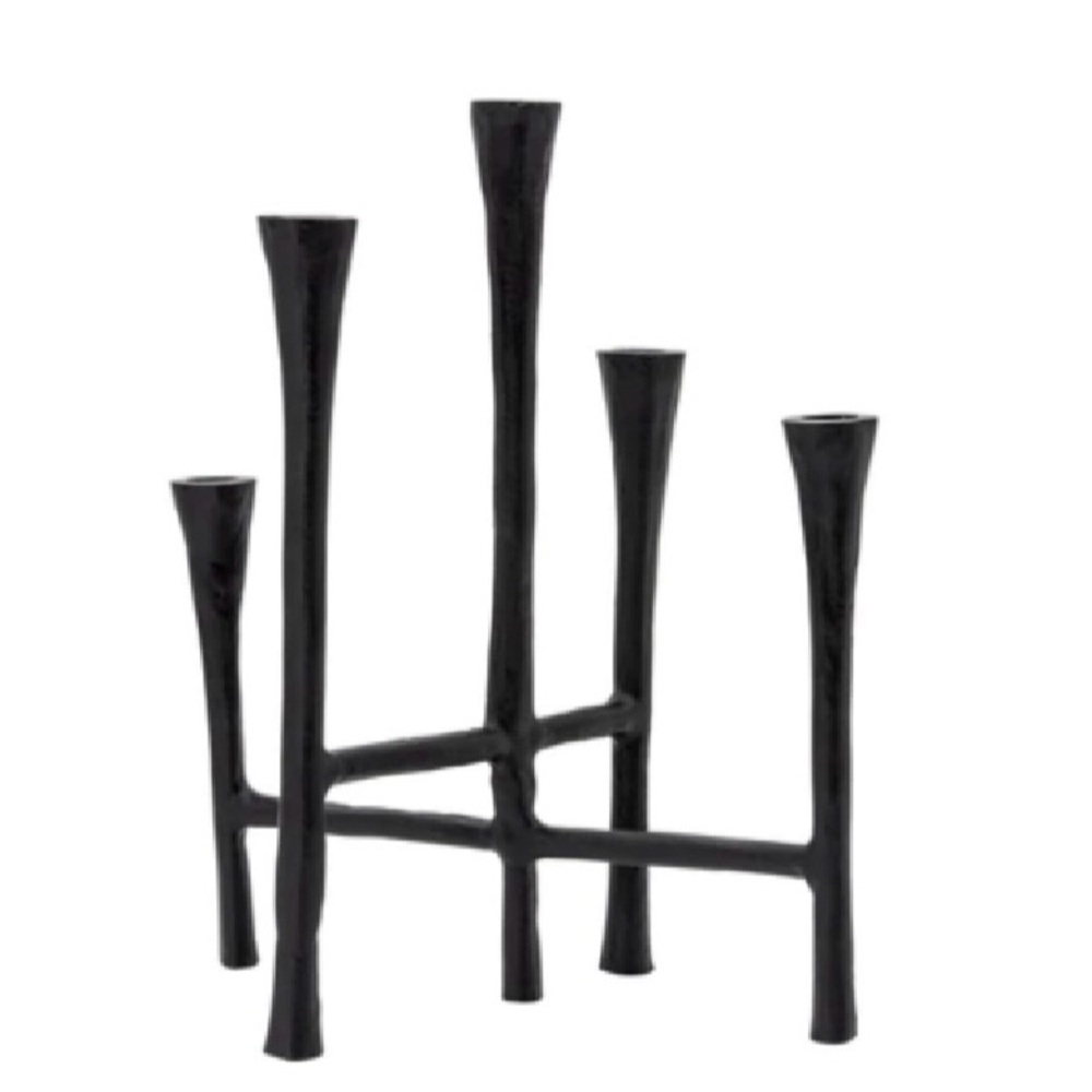 Black Metal Five-Arm Candle Holder - Modern Home Accent - Picture 2 of 3